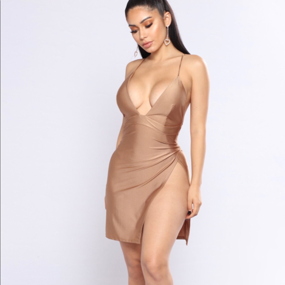 Gold High Slit Dress! Perfect for Vegas